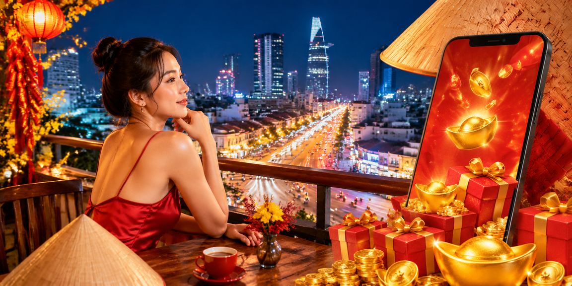 Hình ảnh phong bao đỏ và nón lá đặc trưng trong văn hóa thưởng tết tại Hồ Chí Minh